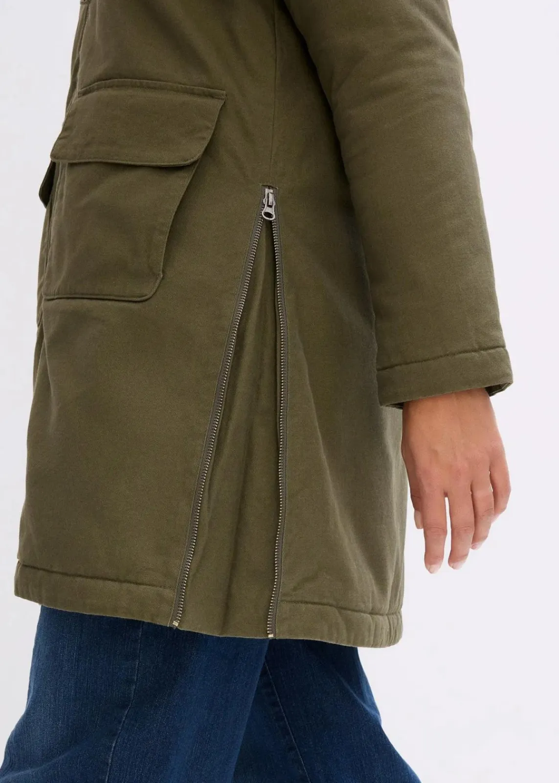 bonprix Jacken & Mäntel|Bekleidung·Hosen^warm wattierter Winterparka mit Teddyfutter in Kapuze dunkeloliv