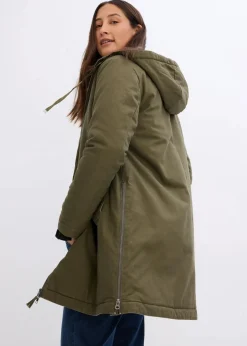 bonprix Jacken & Mäntel|Bekleidung·Hosen^warm wattierter Winterparka mit Teddyfutter in Kapuze dunkeloliv