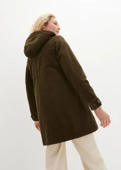bonprix Jacken & Mäntel|Bekleidung·Hosen^Warmer Cord-Parka mit Teddy-Futter in der Kapuze, in A-Linie dunkeloliv