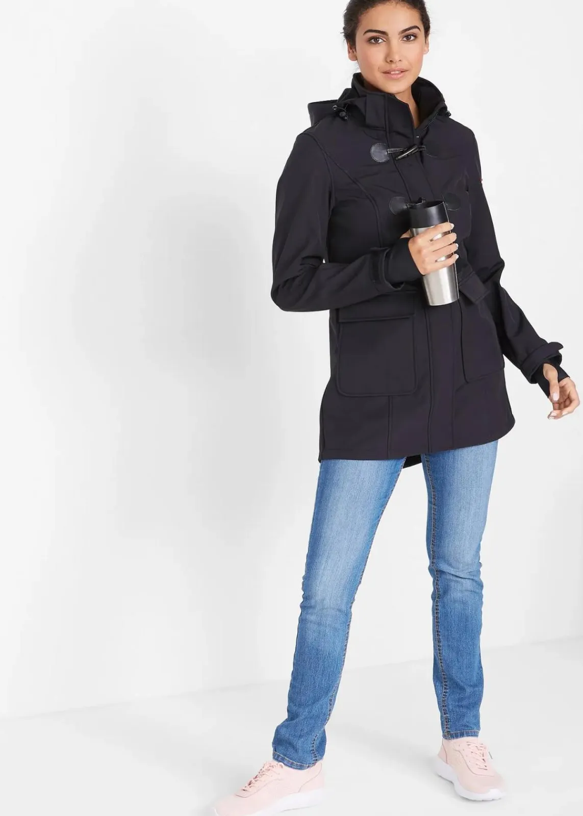 bonprix Bekleidung·Hosen|Jacken & Mäntel^wasserabweisende Duffle-Jacke aus Softshell schwarz