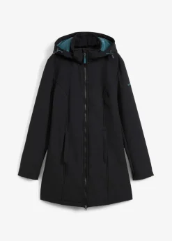 bonprix Jacken & Mäntel|Bekleidung·Hosen^wasserabweisende Funktions-Softshell-Longjacke, Kuschelfleece schwarz