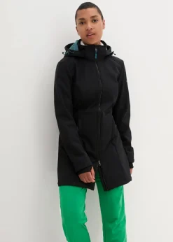 bonprix Jacken & Mäntel|Bekleidung·Hosen^wasserabweisende Funktions-Softshell-Longjacke, Kuschelfleece schwarz