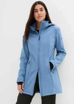 bonprix Bekleidung·Hosen|Jacken & Mäntel^wasserabweisende Funktions-Softshell-Longjacke, Kuschelfleece jeansblau