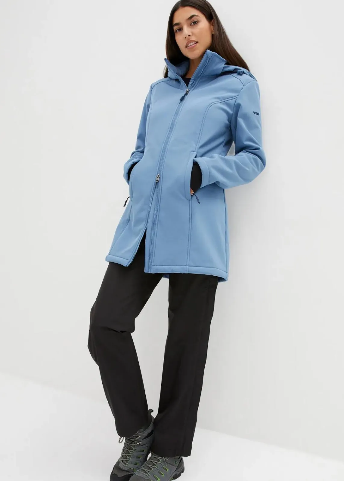 bonprix Bekleidung·Hosen|Jacken & Mäntel^wasserabweisende Funktions-Softshell-Longjacke, Kuschelfleece jeansblau