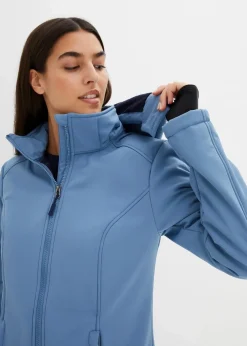 bonprix Bekleidung·Hosen|Jacken & Mäntel^wasserabweisende Funktions-Softshell-Longjacke, Kuschelfleece jeansblau