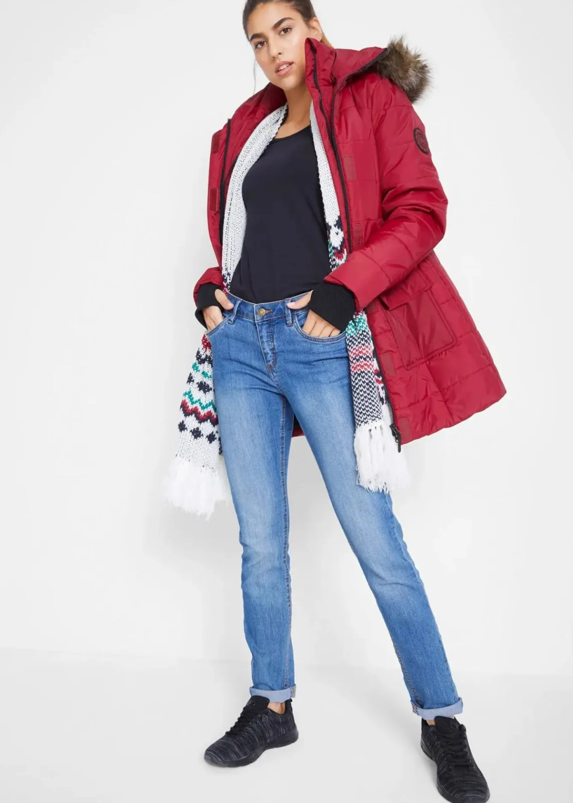 bonprix Nachhaltigere Materialien|Jacken & Mäntel^wasserabweisende Funktions-Longjacke in 2-in-1-Optik, gesteppt abendrot