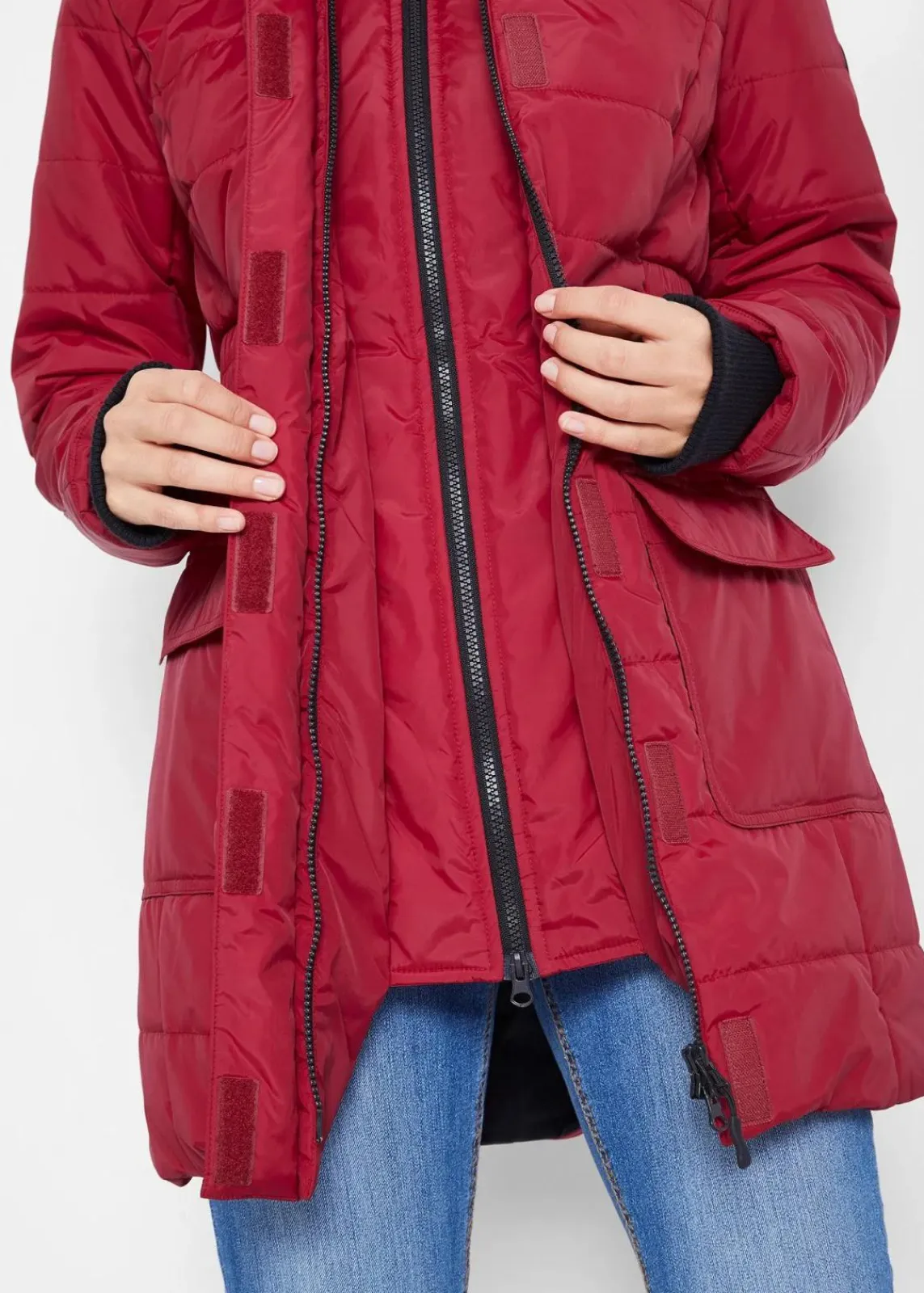 bonprix Nachhaltigere Materialien|Jacken & Mäntel^wasserabweisende Funktions-Longjacke in 2-in-1-Optik, gesteppt abendrot