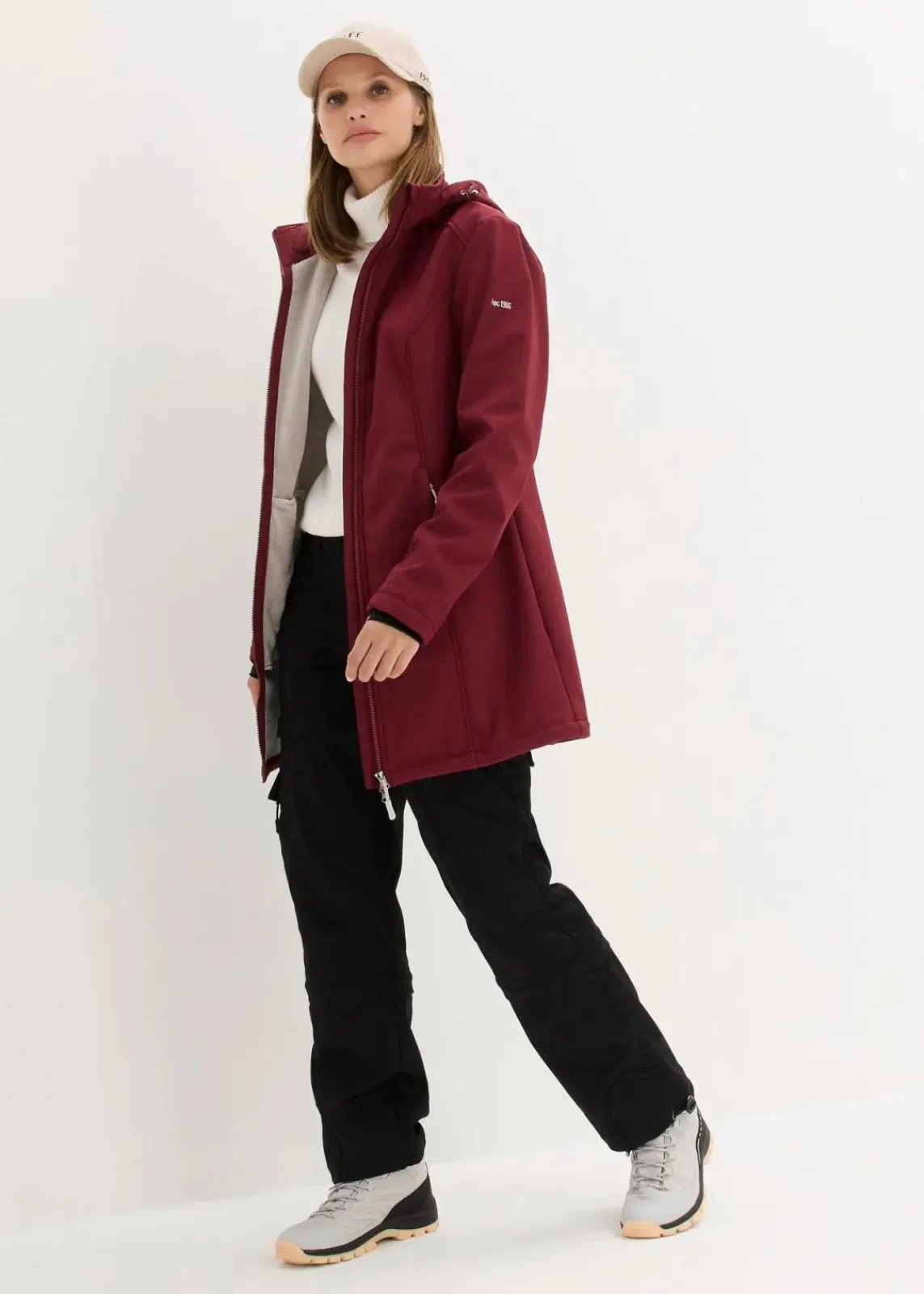 bonprix Jacken & Mäntel|Bekleidung·Hosen^wasserabweisende Funktions-Softshell-Longjacke, Kuschelfleece ahornrot