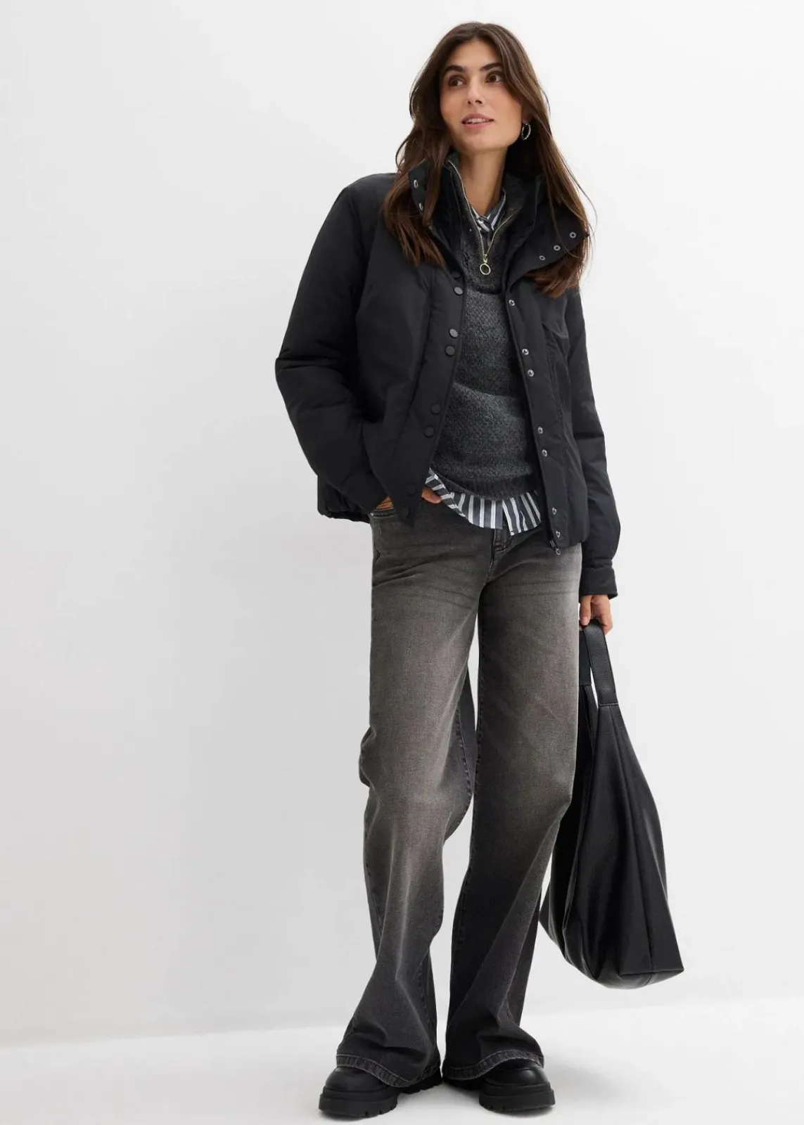 bonprix Bekleidung·Hosen|Jacken & Mäntel^Wasserabweisende Funktions-Jacke, 2in1 Optik schwarz