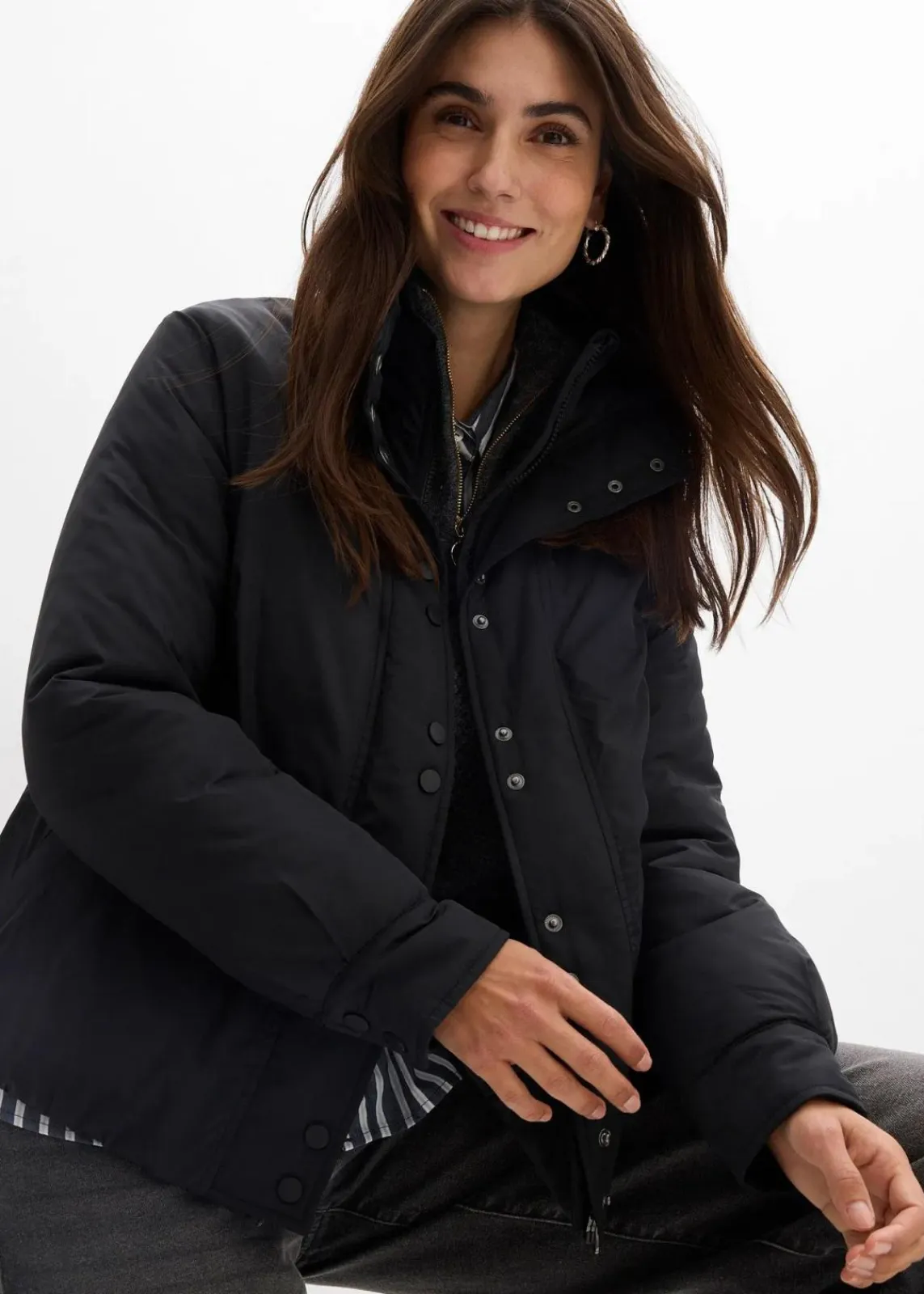 bonprix Bekleidung·Hosen|Jacken & Mäntel^Wasserabweisende Funktions-Jacke, 2in1 Optik schwarz