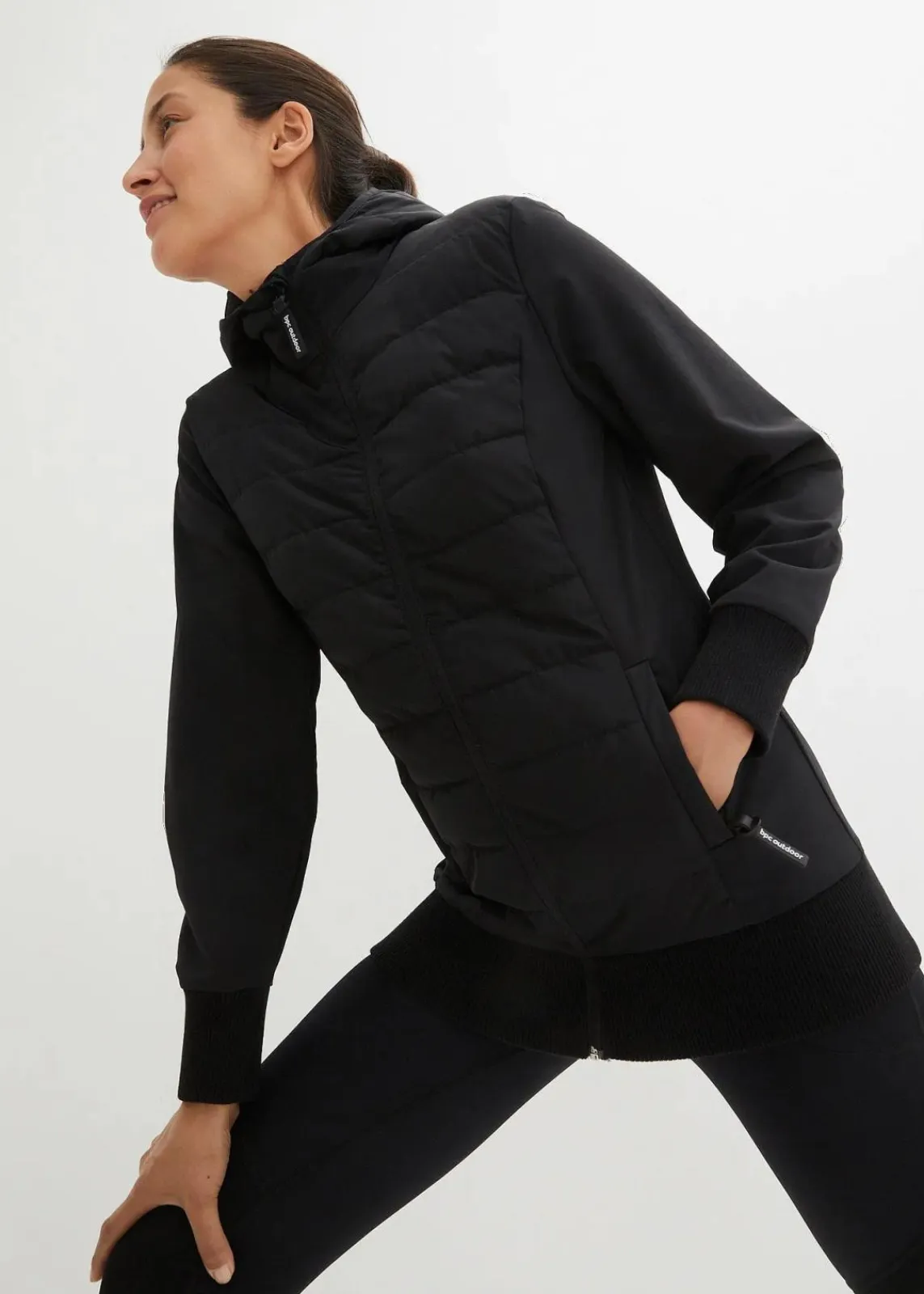 bonprix Bekleidung·Jumpsuits|Bekleidung·Sweat^wasserabweisende, hybrid Steppjacke mit Materialmix schwarz