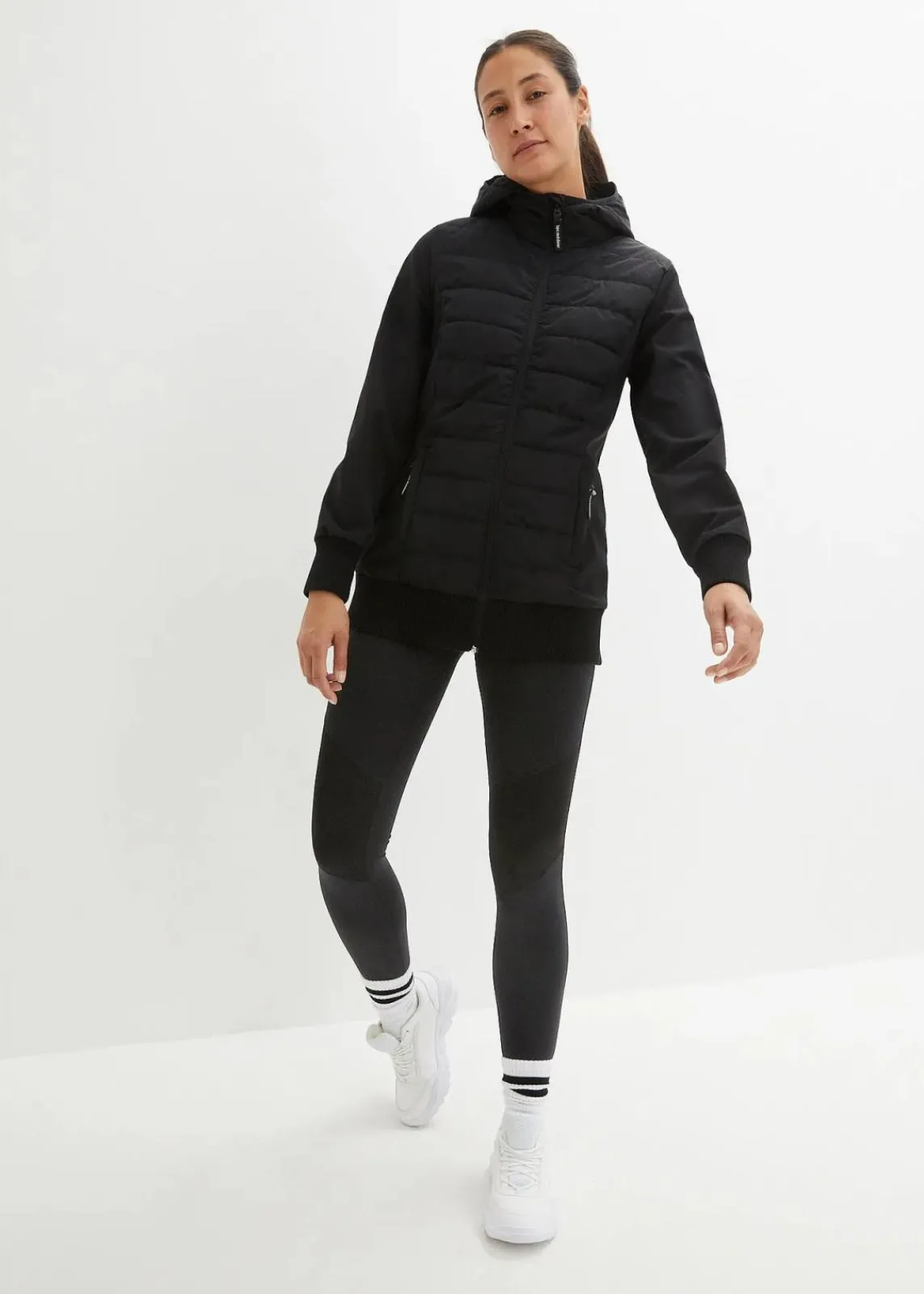 bonprix Bekleidung·Jumpsuits|Bekleidung·Sweat^wasserabweisende, hybrid Steppjacke mit Materialmix schwarz