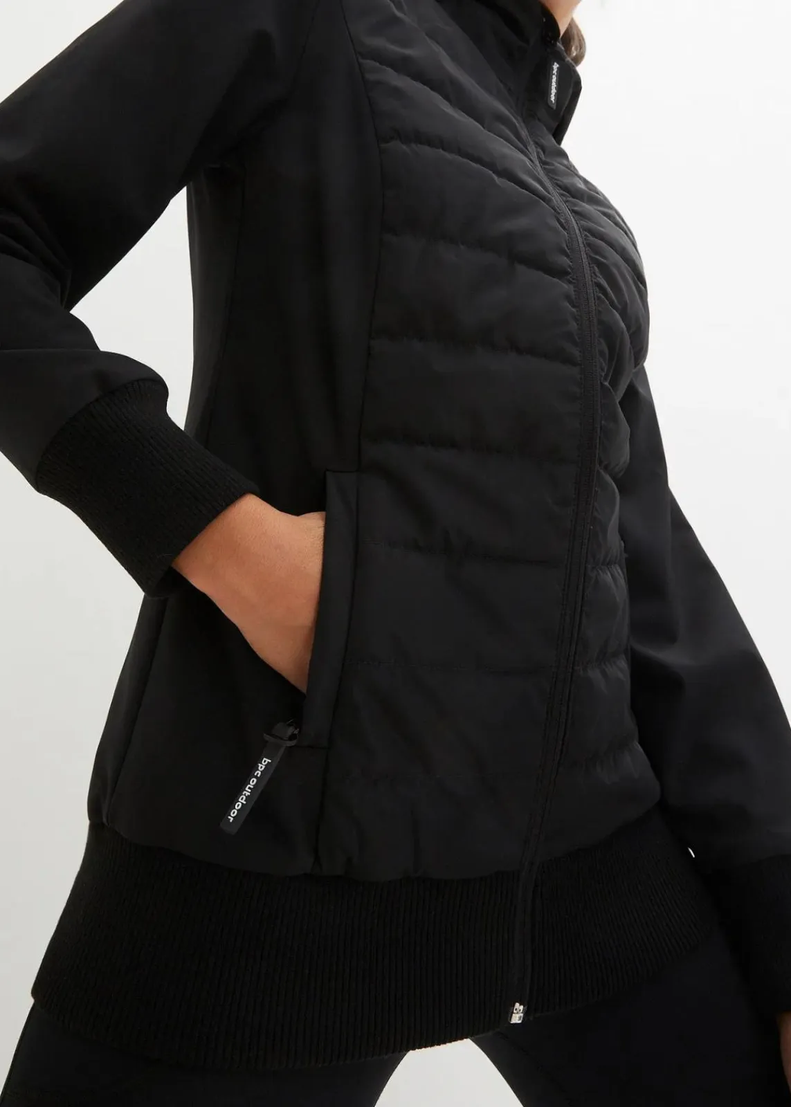 bonprix Bekleidung·Jumpsuits|Bekleidung·Sweat^wasserabweisende, hybrid Steppjacke mit Materialmix schwarz
