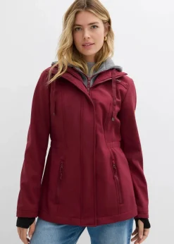 bonprix Jacken & Mäntel|Bekleidung·Hosen^wasserabweisende Softshell-Longjacke, 2 in 1-Optik bordeaux