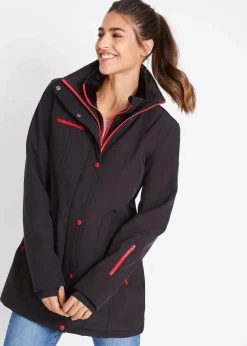 bonprix Bekleidung·Hosen|Jacken & Mäntel^wasserabweisende Stretch-Softshell-Longjacke schwarz