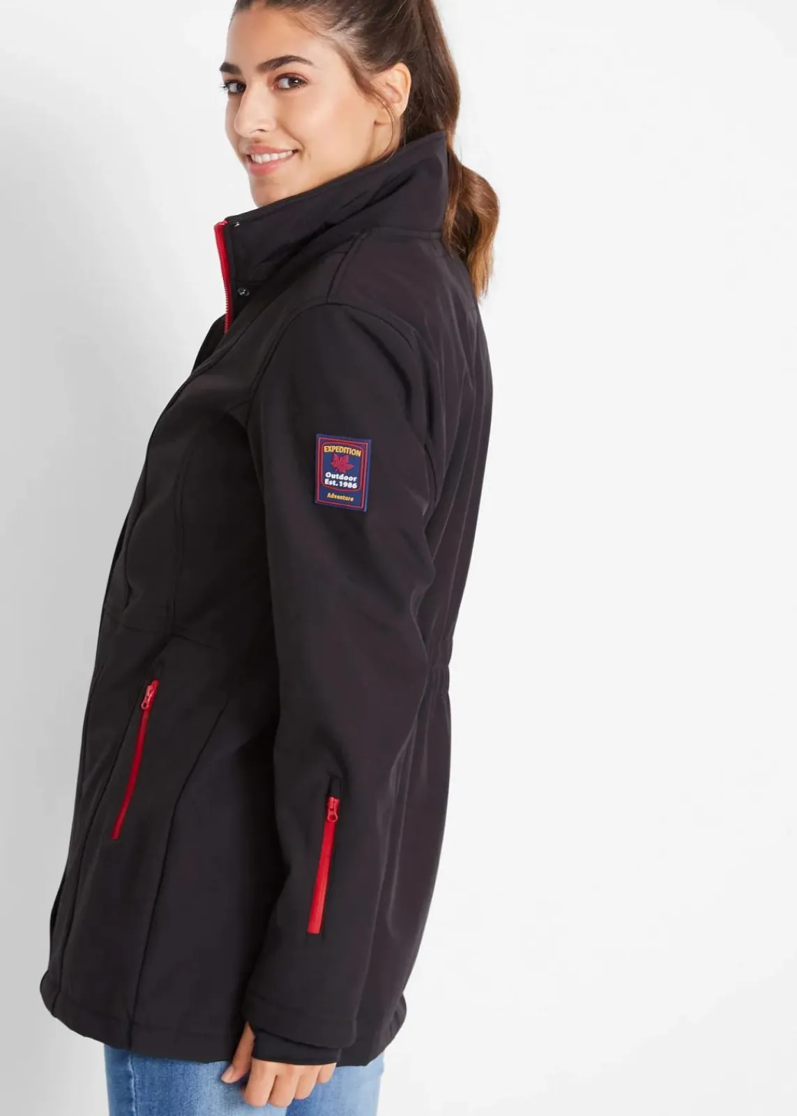 bonprix Bekleidung·Hosen|Jacken & Mäntel^wasserabweisende Stretch-Softshell-Longjacke schwarz