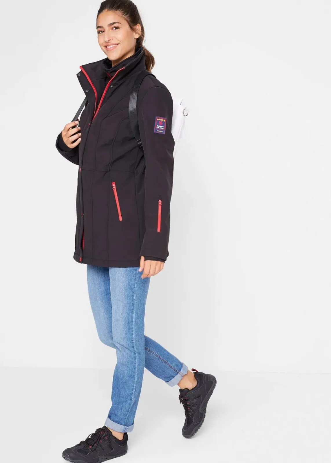 bonprix Bekleidung·Hosen|Jacken & Mäntel^wasserabweisende Stretch-Softshell-Longjacke schwarz