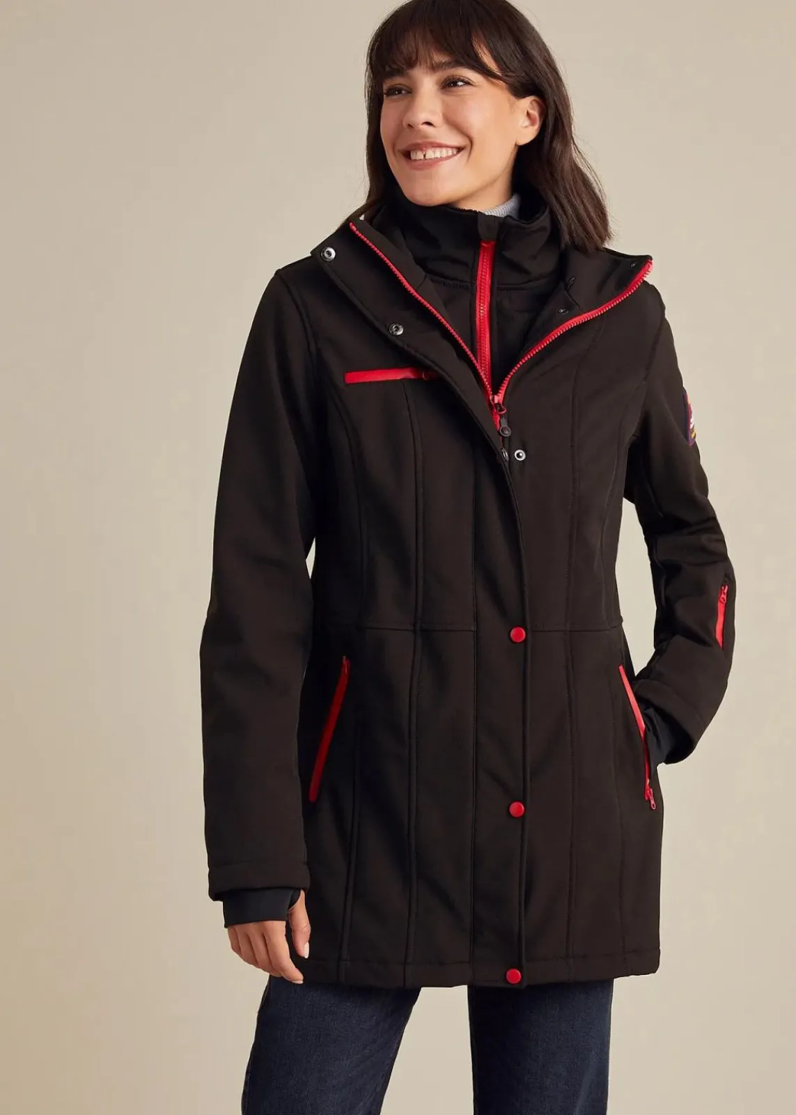 bonprix Bekleidung·Hosen|Jacken & Mäntel^wasserabweisende Stretch-Softshell-Longjacke schwarz