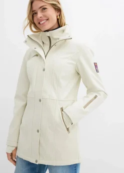 bonprix Jacken & Mäntel|Bekleidung·Hosen^wasserabweisende Stretch-Softshell-Longjacke schilfsand