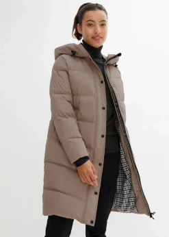 bonprix Nachhaltigere Materialien|Jacken & Mäntel^wasserabweisender Daunenmantel mit bedrucktem Innenfutter taupe