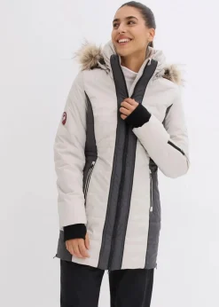 bonprix Bekleidung·Hosen|Jacken & Mäntel^wasserabweisender Outdoor-Kurzmantel mit Fellimitat silber/schiefergrau