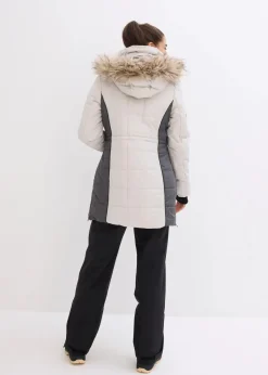bonprix Bekleidung·Hosen|Jacken & Mäntel^wasserabweisender Outdoor-Kurzmantel mit Fellimitat silber/schiefergrau
