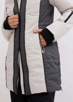 bonprix Bekleidung·Hosen|Jacken & Mäntel^wasserabweisender Outdoor-Kurzmantel mit Fellimitat silber/schiefergrau