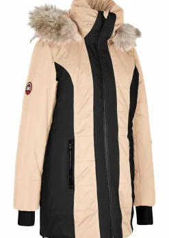 bonprix Jacken & Mäntel|Bekleidung·Hosen^wasserabweisender Outdoor-Kurzmantel mit Fellimitat beige/schwarz