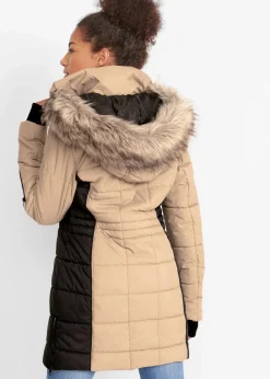 bonprix Jacken & Mäntel|Bekleidung·Hosen^wasserabweisender Outdoor-Kurzmantel mit Fellimitat beige/schwarz