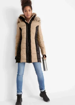 bonprix Jacken & Mäntel|Bekleidung·Hosen^wasserabweisender Outdoor-Kurzmantel mit Fellimitat beige/schwarz