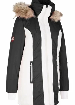 bonprix Jacken & Mäntel|Bekleidung·Hosen^wasserabweisender Outdoor-Kurzmantel mit Fellimitat schwarz/silber