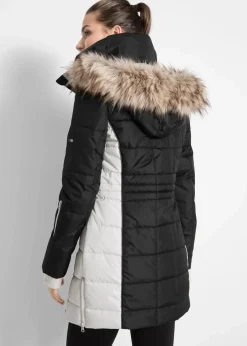 bonprix Jacken & Mäntel|Bekleidung·Hosen^wasserabweisender Outdoor-Kurzmantel mit Fellimitat schwarz/silber