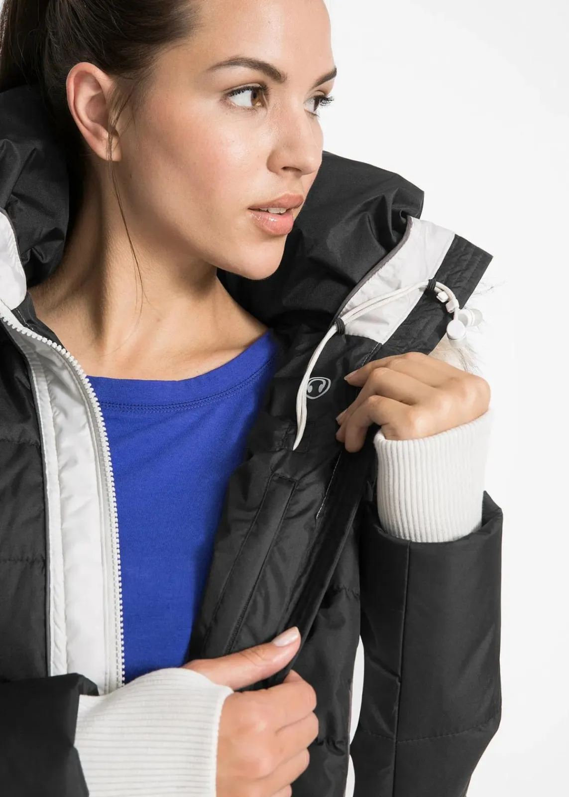 bonprix Jacken & Mäntel|Bekleidung·Hosen^wasserabweisender Outdoor-Kurzmantel mit Fellimitat schwarz/silber
