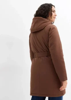 bonprix Bekleidung·Hosen|Jacken & Mäntel^Wasserabweisender Outdoor-Kurzmantel mit Gürtel, Leo-Futter braun