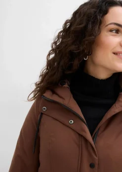 bonprix Bekleidung·Hosen|Jacken & Mäntel^Wasserabweisender Outdoor-Kurzmantel mit Gürtel, Leo-Futter braun