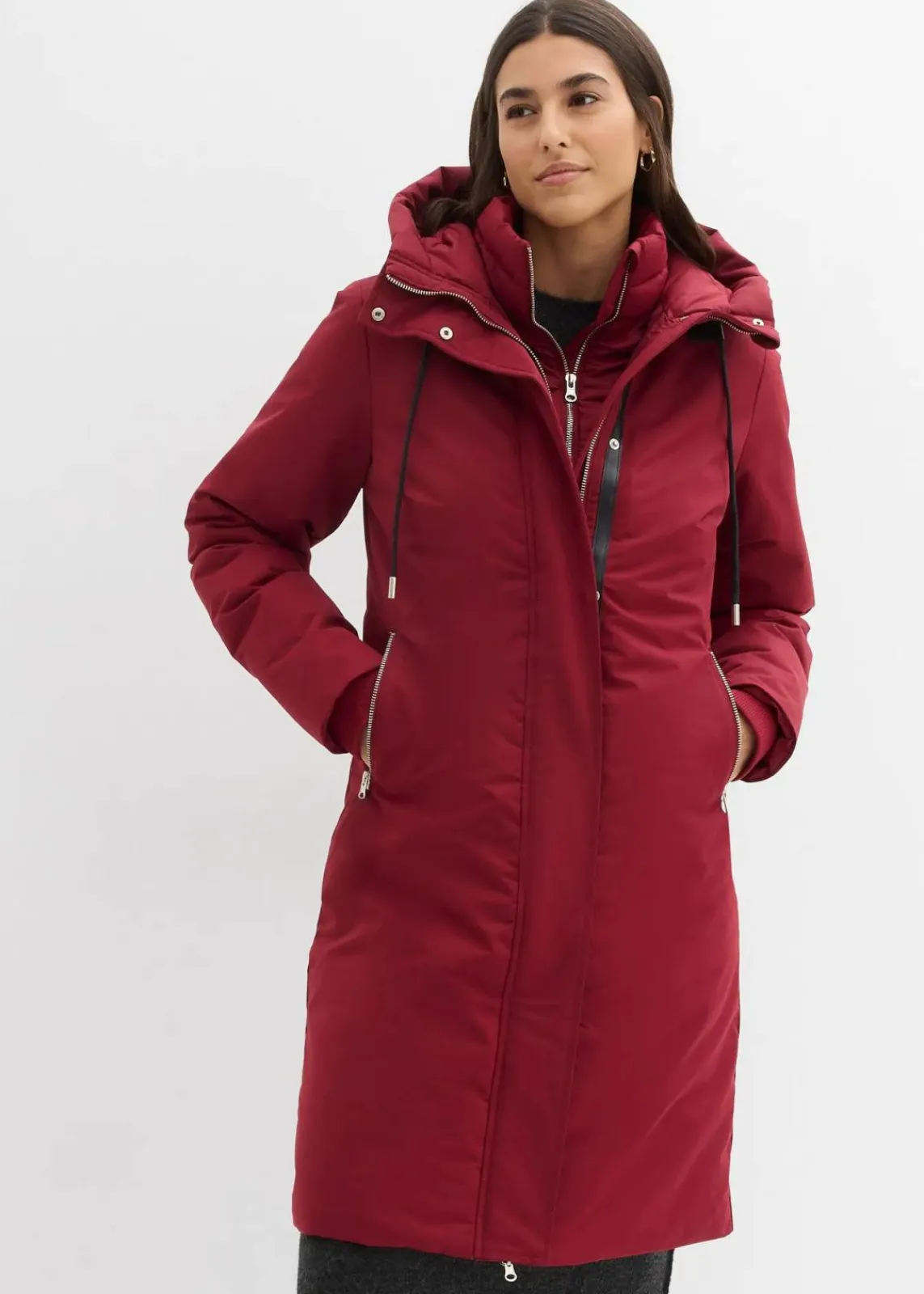 bonprix Bekleidung·Hosen|Jacken & Mäntel^wasserabweisender Outdoor-Mantel, 2in1 Optik pflaumenrot
