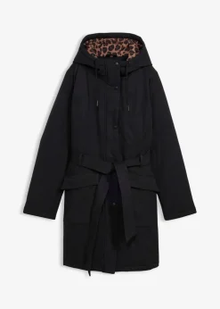 bonprix Jacken & Mäntel|Bekleidung·Hosen^Wasserabweisender Outdoor-Kurzmantel mit Gürtel, Leo-Futter schwarz