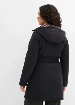 bonprix Jacken & Mäntel|Bekleidung·Hosen^Wasserabweisender Outdoor-Kurzmantel mit Gürtel, Leo-Futter schwarz