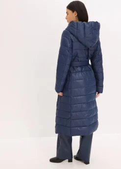bonprix Bekleidung·Hosen|Jacken & Mäntel^wasserabweisender Steppmantel mit Wollimitat Besatz und Bindegürtel (2-tlg.) dunkelblau