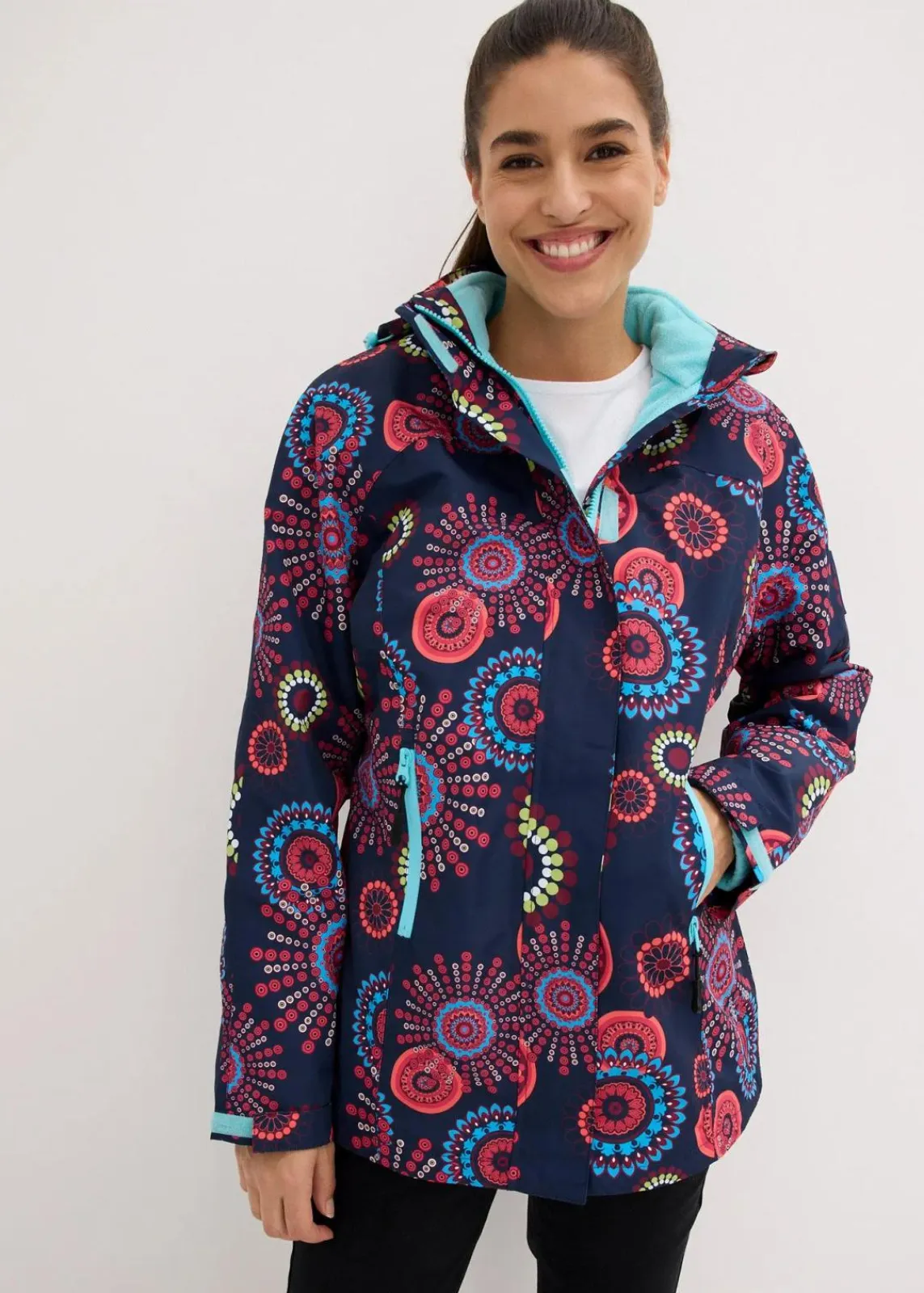bonprix Bekleidung·Hosen|Jacken & Mäntel^wasserdichte 3 in 1 Funktions-Jacke mit Kapuze dunkelblau graphisch bedruckt