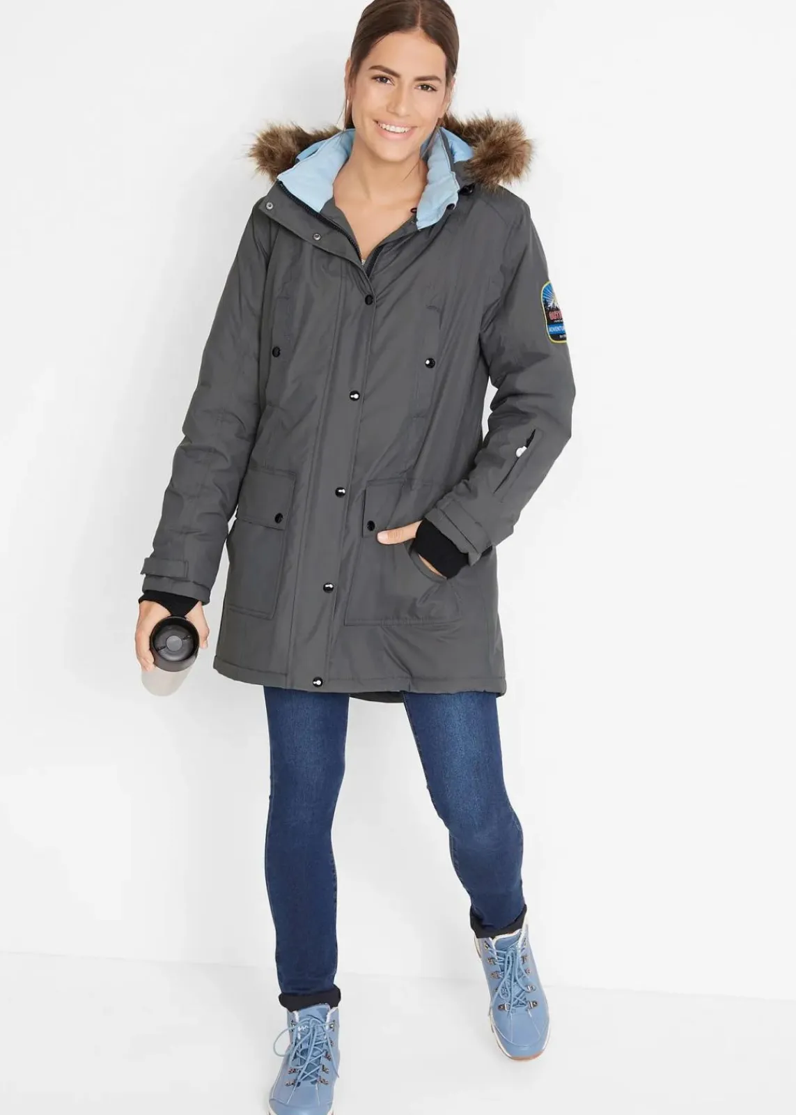 bonprix Jacken & Mäntel|Bekleidung·Hosen^wasserdichte Funktions-Outdoor-Longjacke mit Kapuze anthrazit