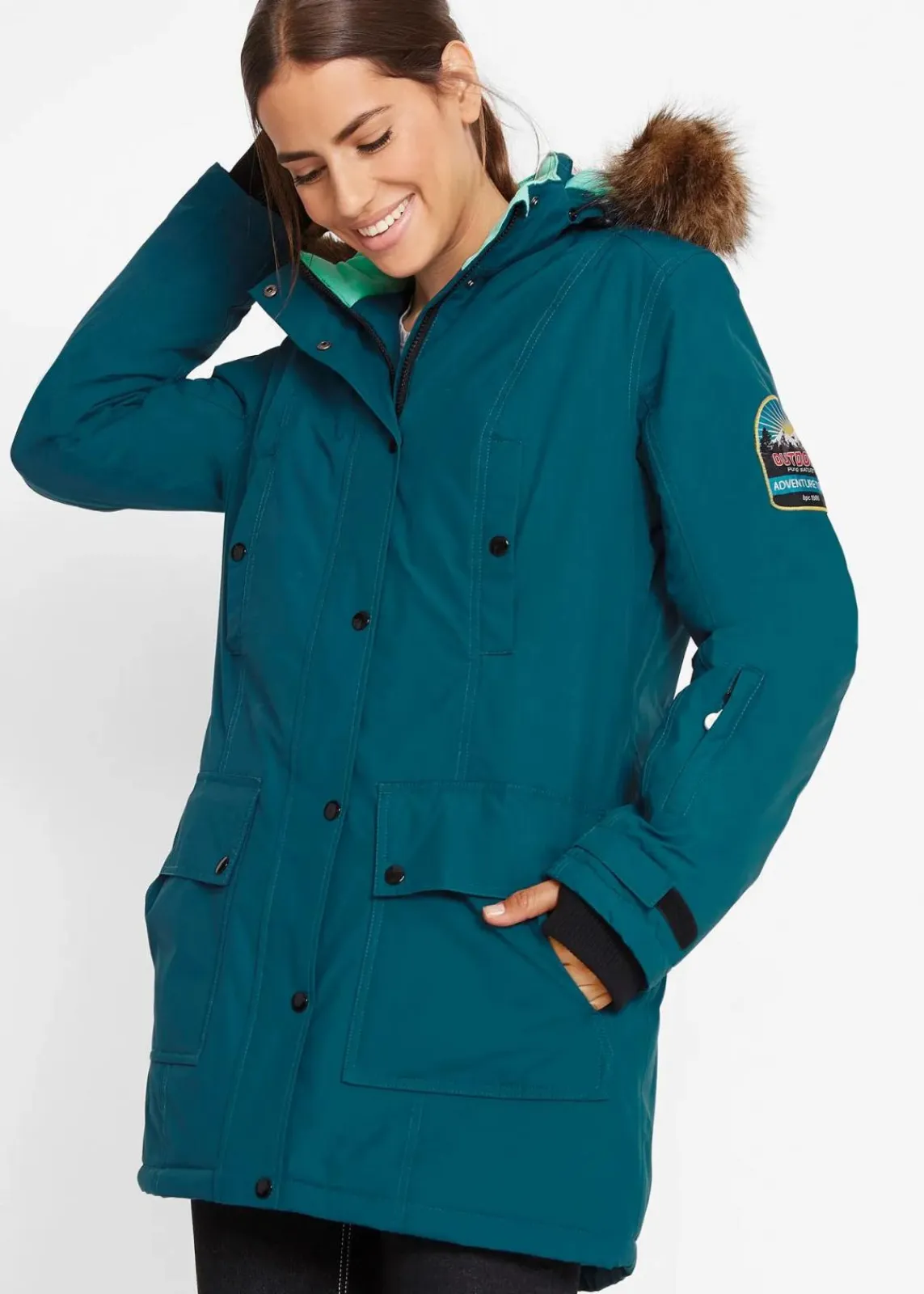 bonprix Bekleidung·Hosen|Jacken & Mäntel^wasserdichte Funktions-Outdoor-Longjacke mit Kapuze blaupetrol