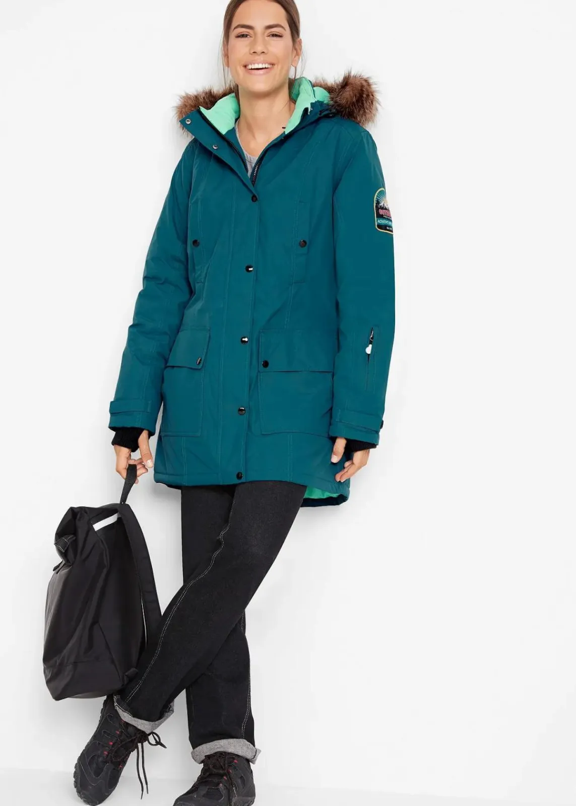 bonprix Bekleidung·Hosen|Jacken & Mäntel^wasserdichte Funktions-Outdoor-Longjacke mit Kapuze blaupetrol