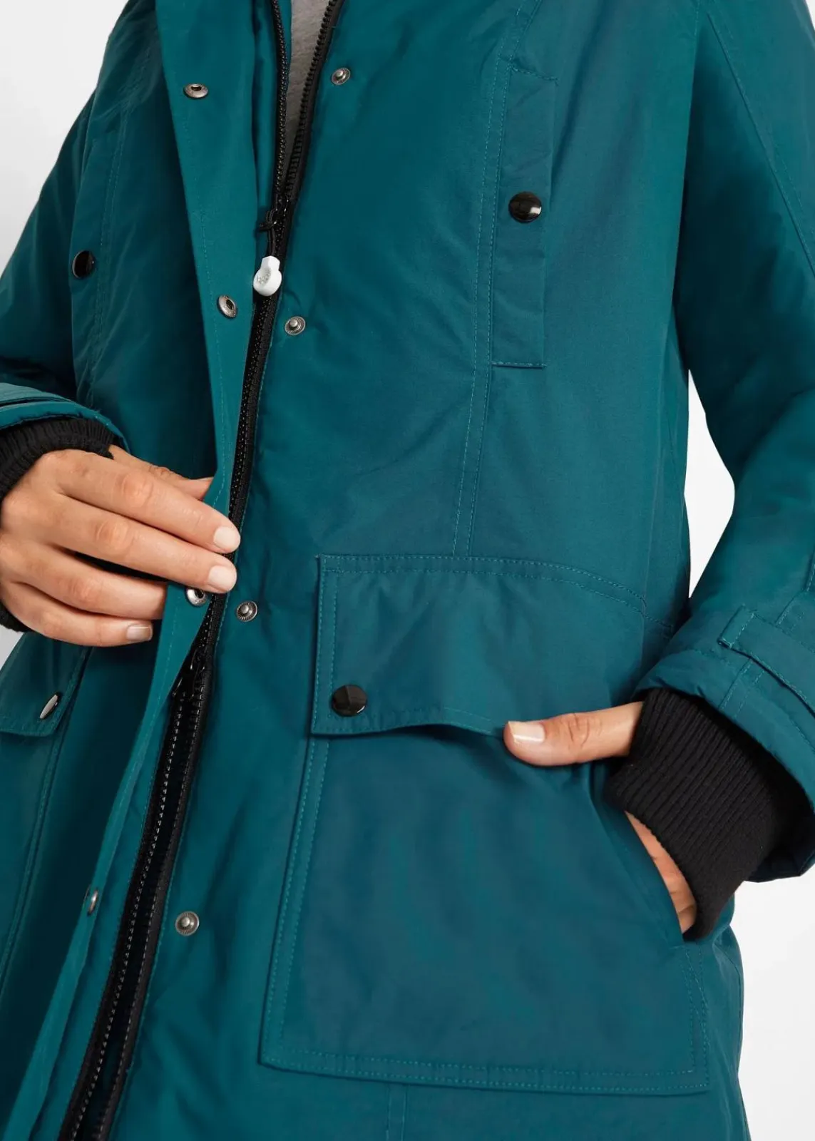bonprix Bekleidung·Hosen|Jacken & Mäntel^wasserdichte Funktions-Outdoor-Longjacke mit Kapuze blaupetrol