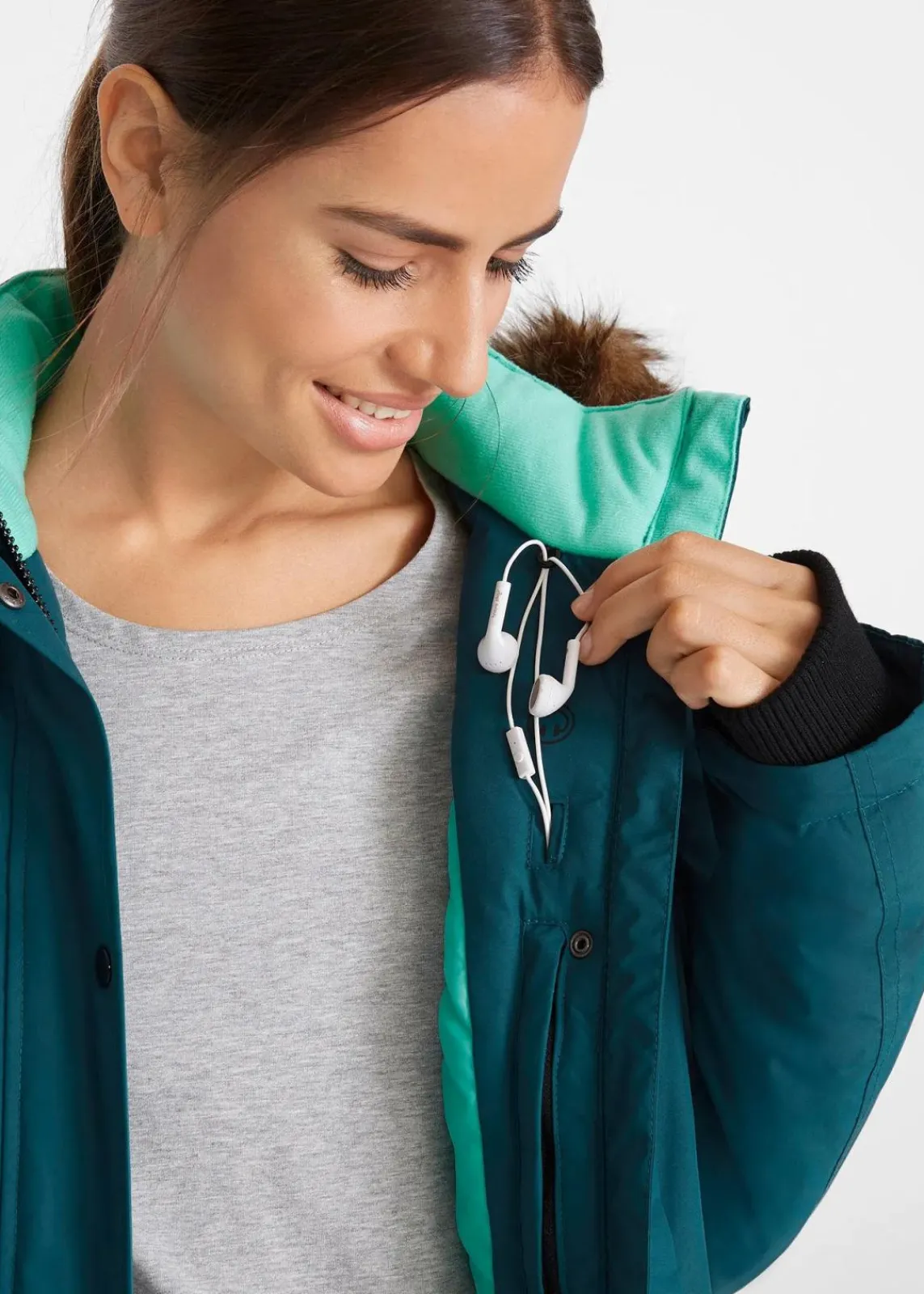 bonprix Bekleidung·Hosen|Jacken & Mäntel^wasserdichte Funktions-Outdoor-Longjacke mit Kapuze blaupetrol