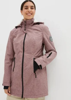 bonprix Bekleidung·Hosen|Jacken & Mäntel^wasserdichte Funktions-Outdoor-Longjacke mit Teddyfleece bordeaux meliert