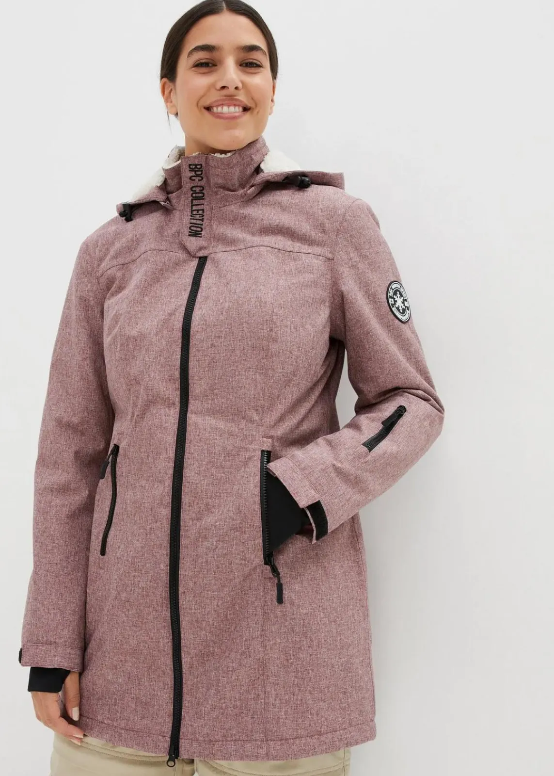bonprix Bekleidung·Hosen|Jacken & Mäntel^wasserdichte Funktions-Outdoor-Longjacke mit Teddyfleece bordeaux meliert