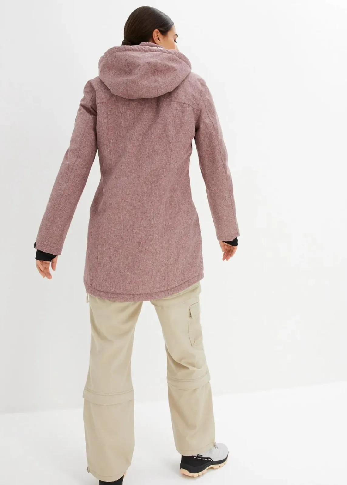 bonprix Bekleidung·Hosen|Jacken & Mäntel^wasserdichte Funktions-Outdoor-Longjacke mit Teddyfleece bordeaux meliert