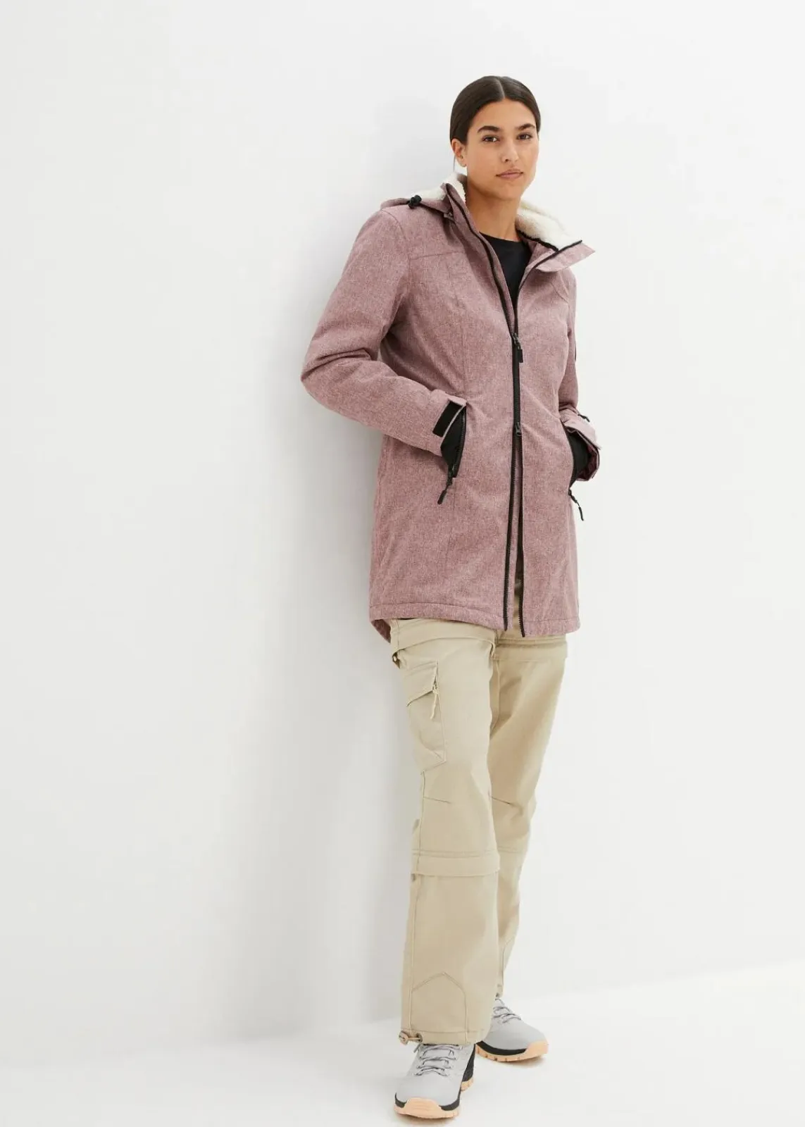 bonprix Bekleidung·Hosen|Jacken & Mäntel^wasserdichte Funktions-Outdoor-Longjacke mit Teddyfleece bordeaux meliert