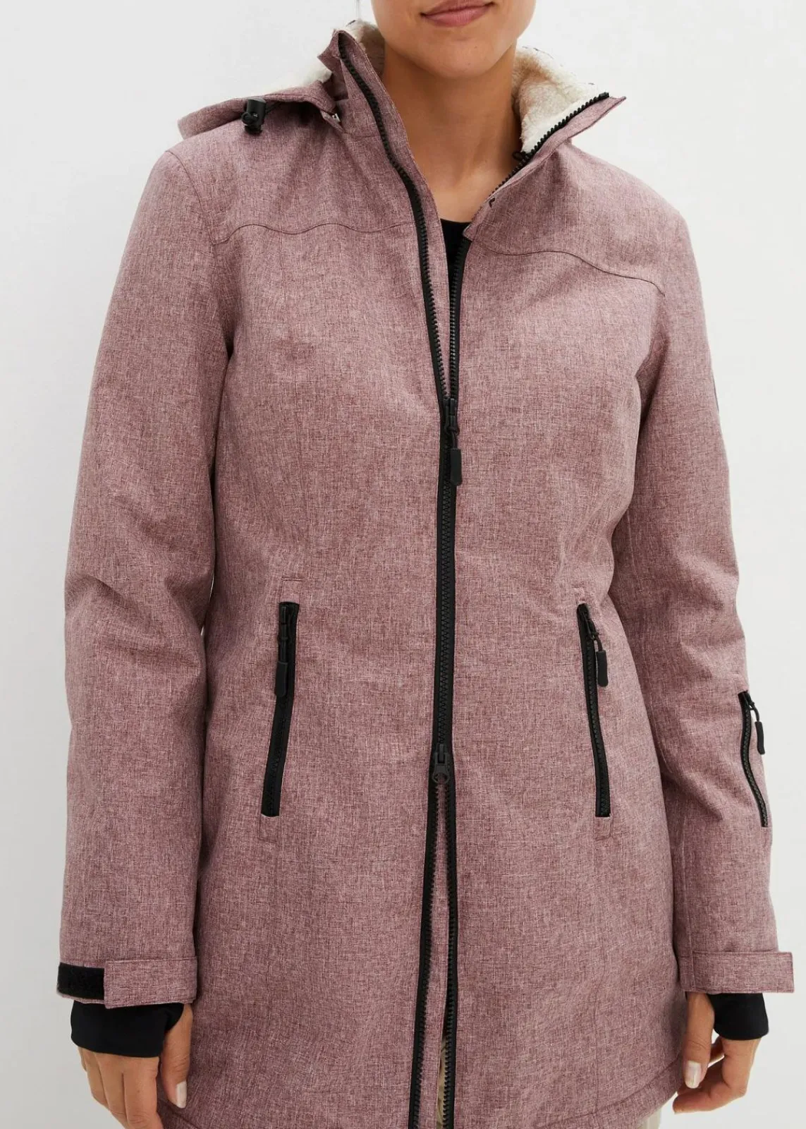 bonprix Bekleidung·Hosen|Jacken & Mäntel^wasserdichte Funktions-Outdoor-Longjacke mit Teddyfleece bordeaux meliert